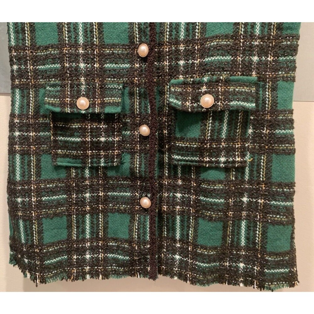Spoon Jeans Green/Brown/Lurix Plaid Pearl Button Vest Women’s Size L NEW w/Tag - Picture 11 of 16
